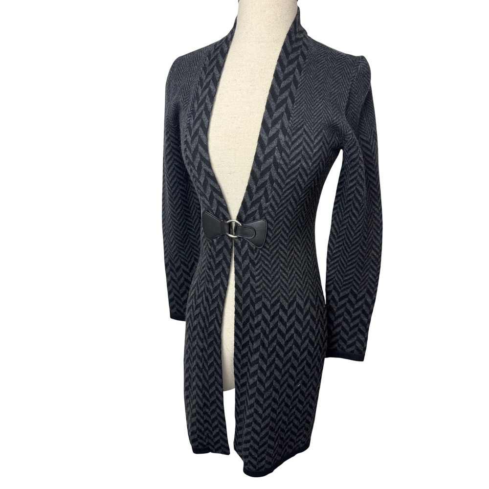 Soft Surroundings Gray Herringbone Wool Blend Buckle Duster Cardigan XS mob wife